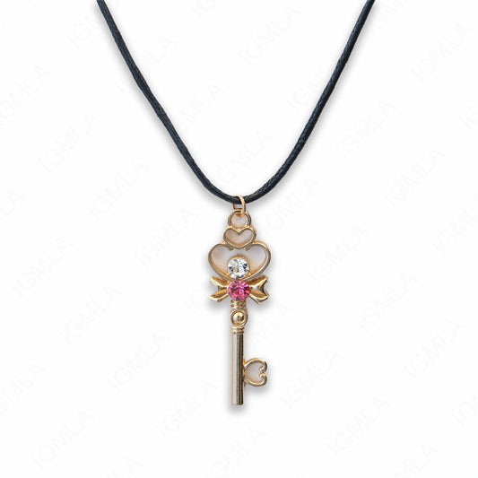 Zinc Alloy Pink, Clear Rhinestone Gold Plated W Black Cord Necklace