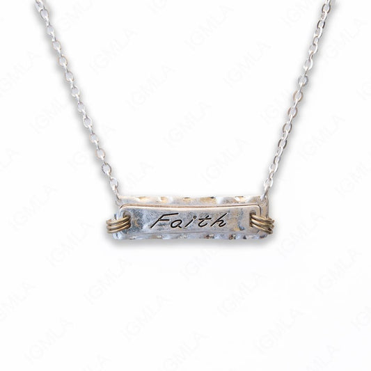 Zinc Alloy Faith Word Silver Plated Rectangle Necklace
