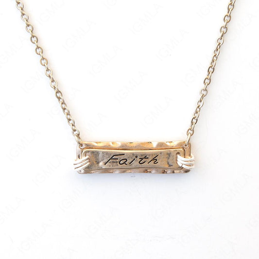 Zinc Alloy Faith Word Gold Plated Rectangle Necklace