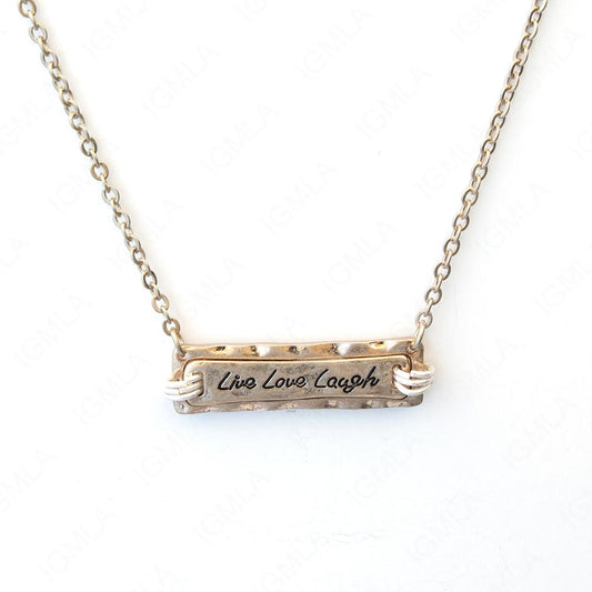 Zinc Alloy Live Love Laugh Gold Plated Rectangle Necklace