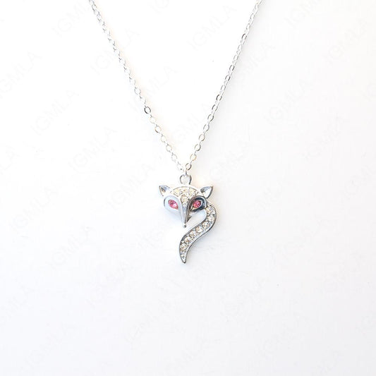 Zinc Alloy Rhinestone Silver Plated Fox Face Necklace