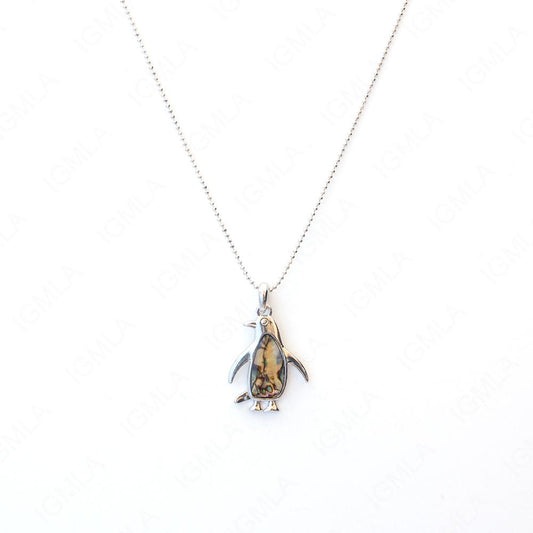 Zinc Alloy Natural Pau Shell Silver Plated Pinguin Necklace