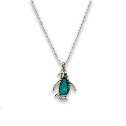 Zinc Alloy Green Pau Shell Silver Plated Pinguin Necklace