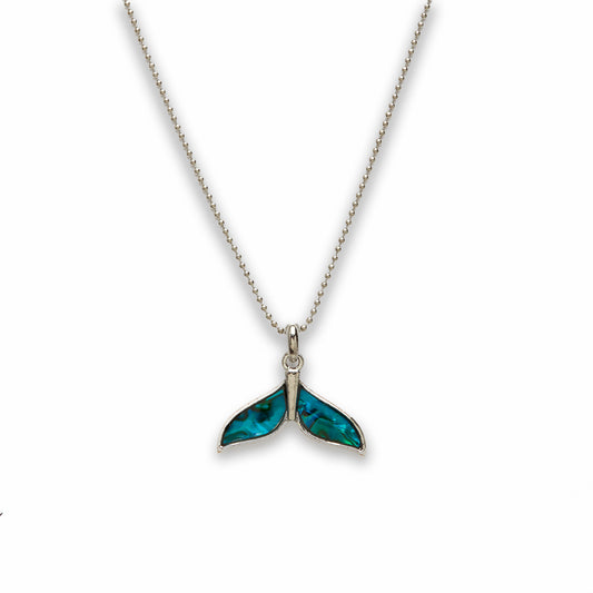 Zinc Alloy Green Pau Shell Silver Plated Whale Tail Necklace