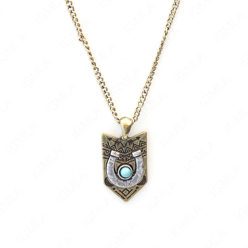 Zinc Alloy Syn Turquoise Cab Gold plated Arrowhead w/ silver Plated Horse Shoe Necklace