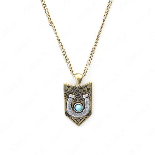 Zinc Alloy Syn Turquoise Cab Gold plated Arrowhead w/ silver Plated Horse Shoe Necklace