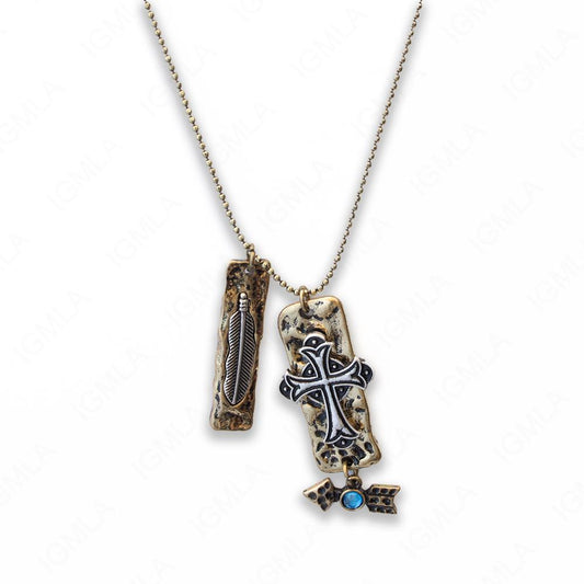 Zinc Alloy Antique Gold Plated Assorted Charm Necklace