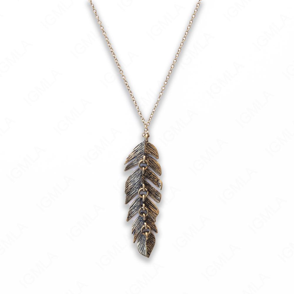 Zinc Alloy Antique Gold Plated Feather Necklace