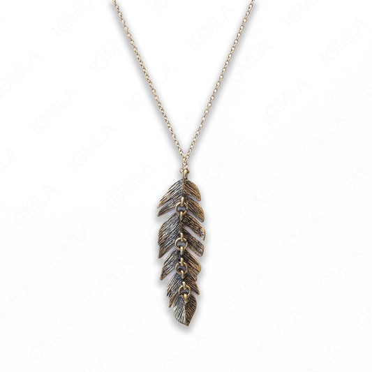 Zinc Alloy Antique Gold Plated Feather Necklace