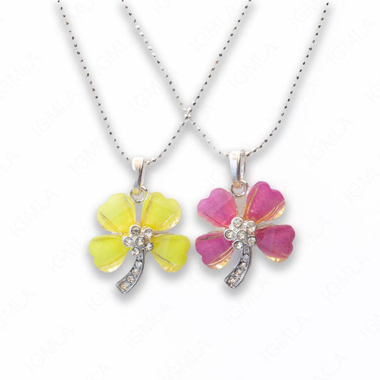 Zinc Alloy Yellow Purple Silver Plated Flower Necklace