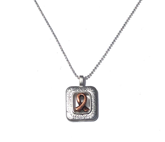 Zinc Alloy Survivor Cancer Copper and Silver Pated SQUARE Necklace