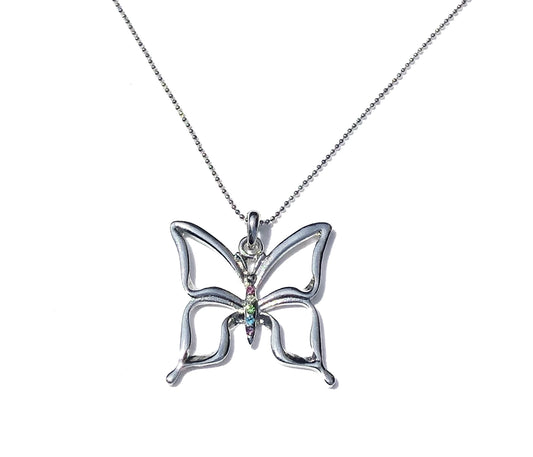 Zinc Alloy Multi Rhinestone Silver Plated Butterfly Butterfly Necklace