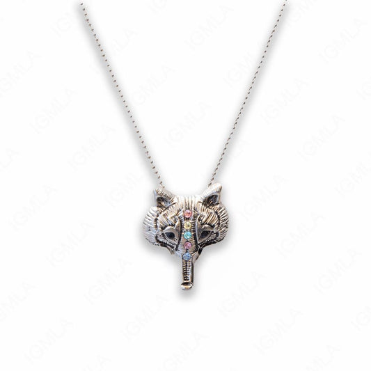 Zinc Alloy Multi Rhinestone Silver Plated Fox Face Necklace