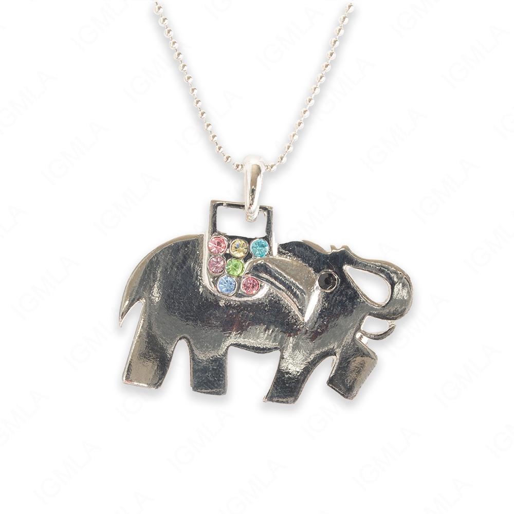 Zinc Alloy Multi Rhinestone Silver Plated Elephant Necklace