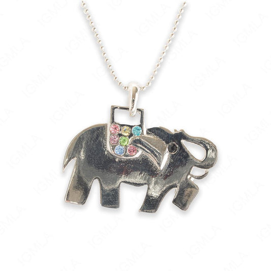 Zinc Alloy Multi Rhinestone Silver Plated Elephant Necklace