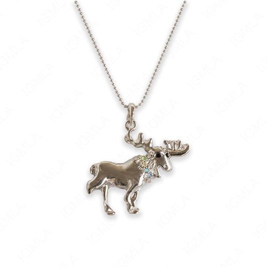 Zinc Alloy Multi Rhinestone Silver Plated Moose Necklace