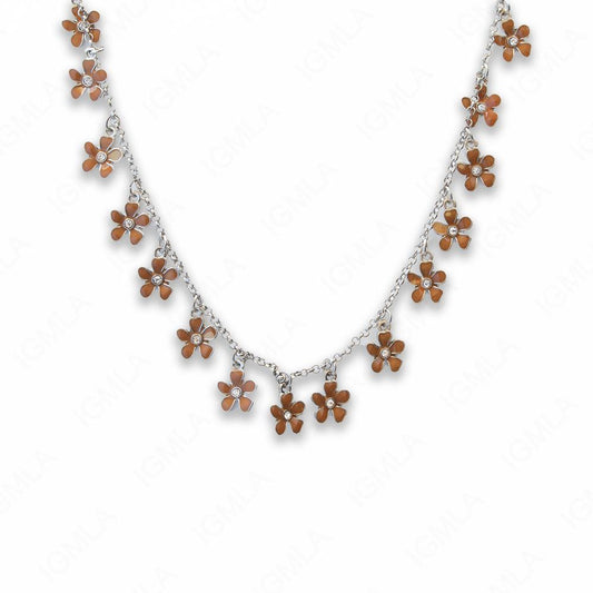 Zinc Alloy White Color Rhodium Plated Flower Necklace