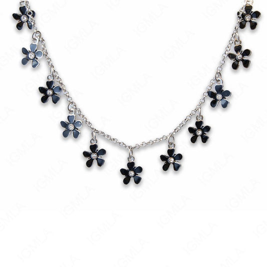 Zinc Alloy Black Color Rhodium Plated Flower Necklace