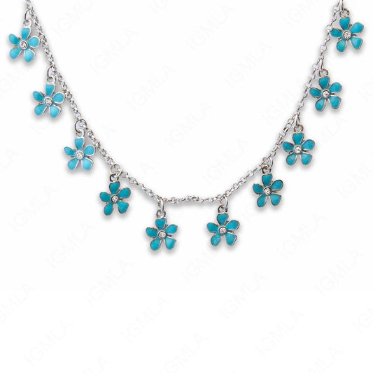 Zinc Alloy Turquoise Color Rhodium Plated Flower Necklace