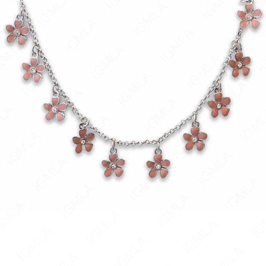 Zinc Alloy Peach Color Rhodium Plated Flower Necklace