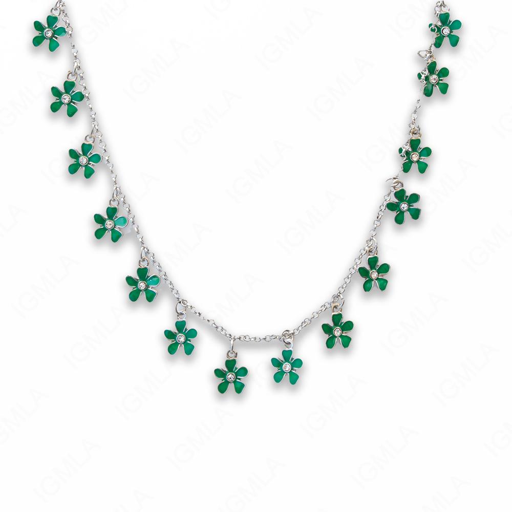 Zinc Alloy Green Color Rhodium Plated Flower Necklace