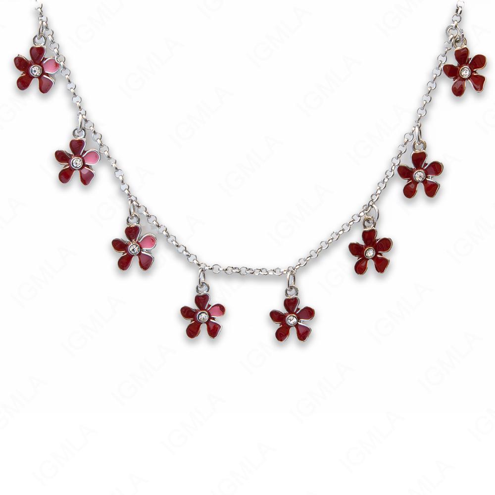 Zinc Alloy Red Color Rhodium Plated Flower Necklace