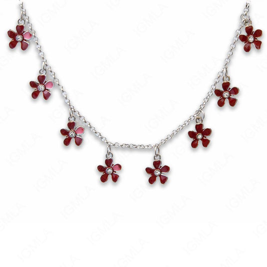 Zinc Alloy Red Color Rhodium Plated Flower Necklace