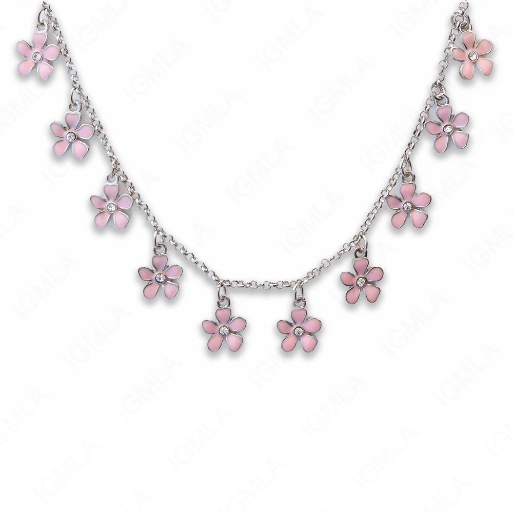 Zinc Alloy Pink Color Rhodium Plated Flower Necklace