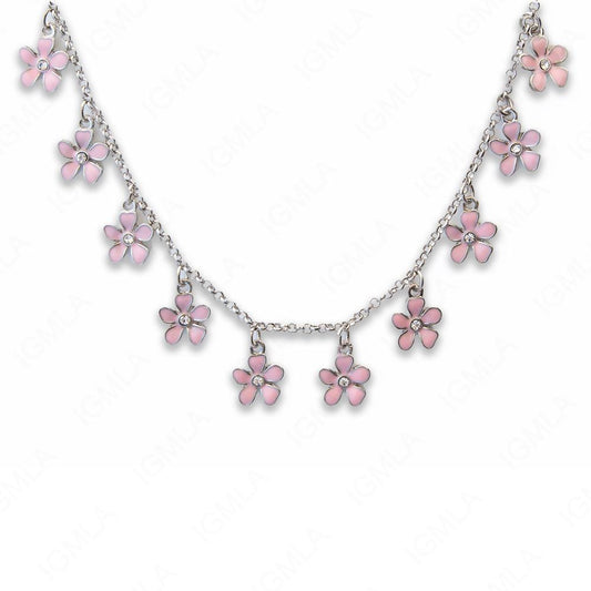 Zinc Alloy Pink Color Rhodium Plated Flower Necklace