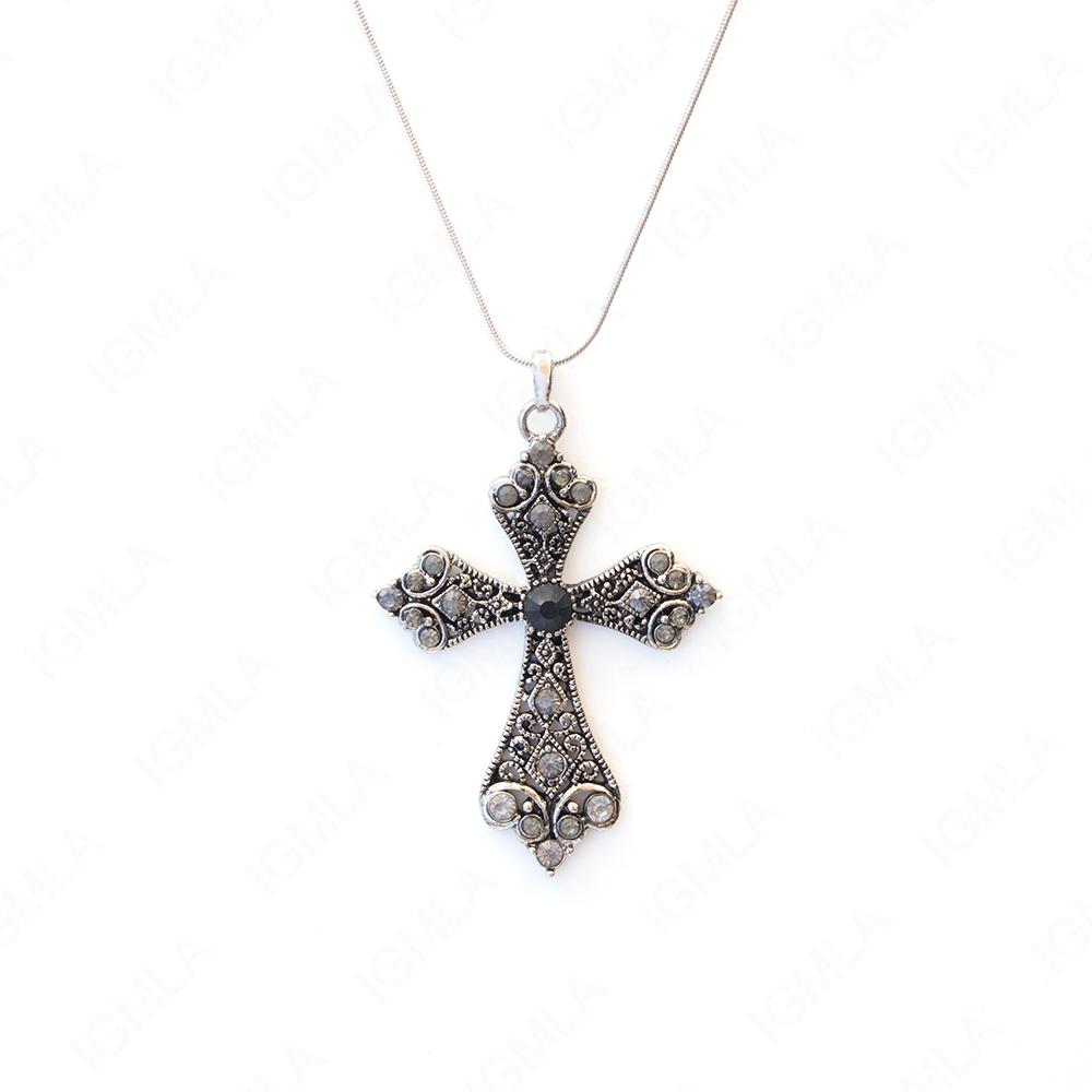 Zinc Alloy Rhinestone Rhodium Plated Cross Necklace