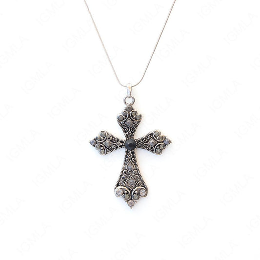 Zinc Alloy Rhinestone Rhodium Plated Cross Necklace