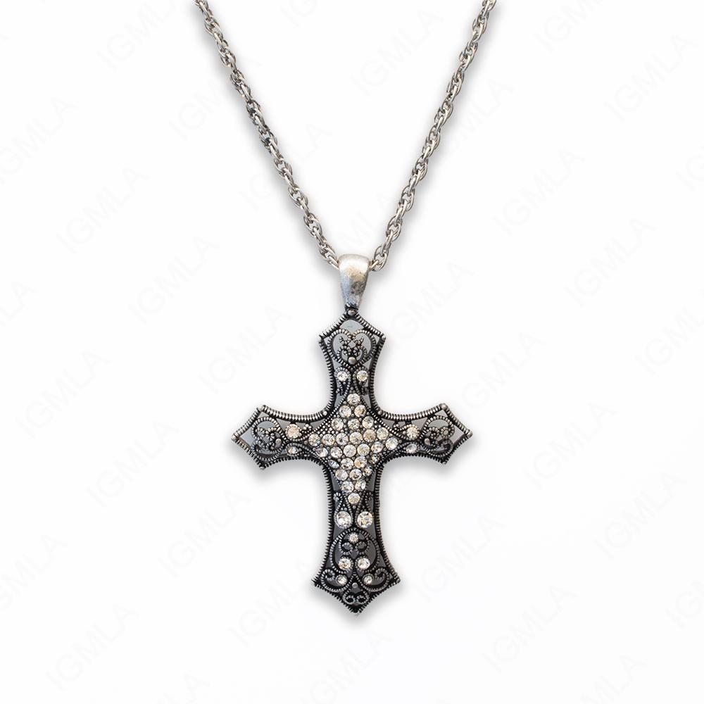 Zinc Alloy Clear Rhinestone Rhodium Plated Cross Necklace