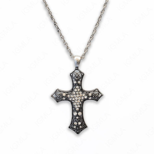 Zinc Alloy Clear Rhinestone Rhodium Plated Cross Necklace