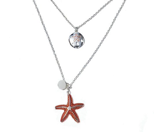 Zinc Alloy Orange star Silver Plated Sea Charm Necklace