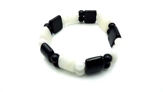Black Jasper/Snow Quartz Natural Tanker Bracelets