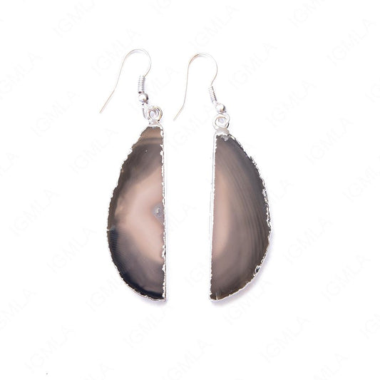 Half Agate Logitudinal Natural Sp Slice Earrings