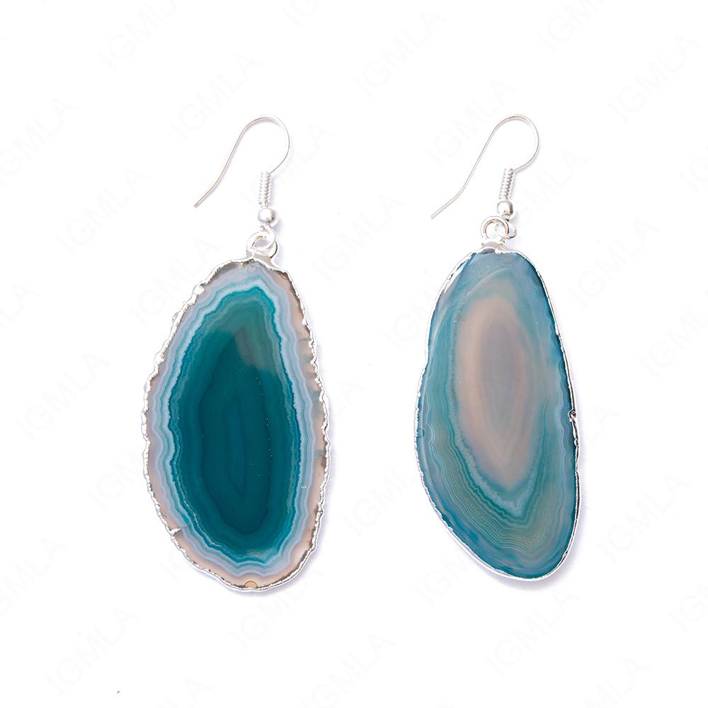 Teal Agate Sp Slice Earrings