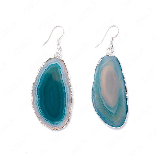 Teal Agate Sp Slice Earrings