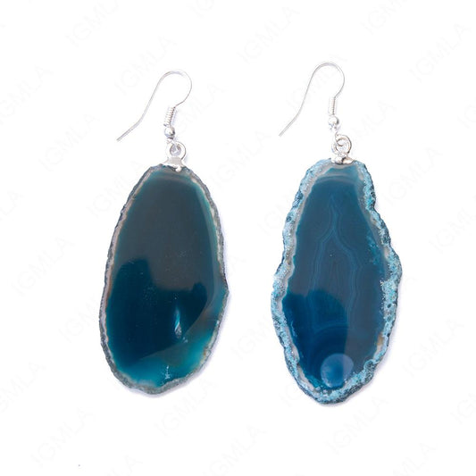 Teal Agate Sp Slice Earrings