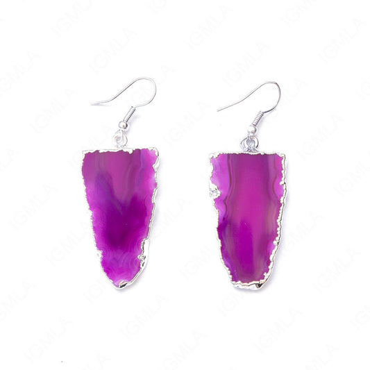 Half Agate Verticle Blue Sp Slice Earrings