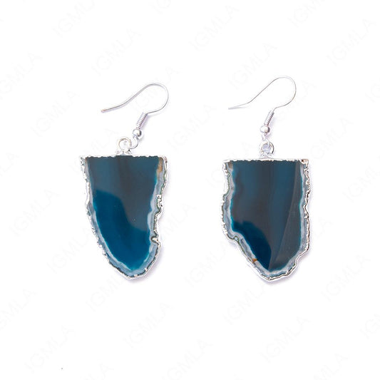 Half Agate Verticle Teal Sp Slice Earrings