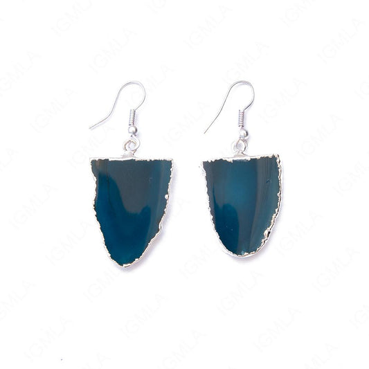 Half Agate Teal Sp Slice Earrings