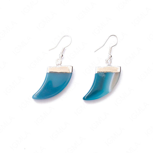 Agate Teal Sp Horn Earrings