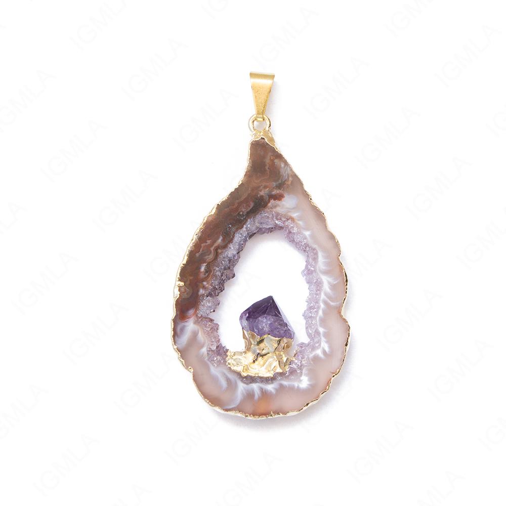 Amethsyt Geodes Slice With Bail Gp Fix Pont Pendants