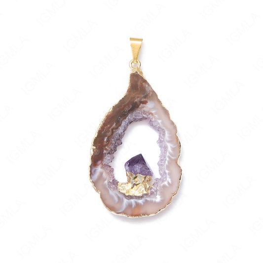 Amethsyt Geodes Slice With Bail Gp Fix Pont Pendants