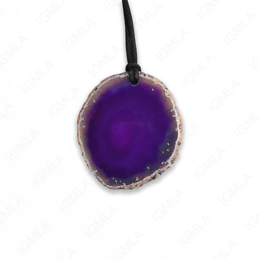 #1 Pink Agate Slice Leather String Necklace
