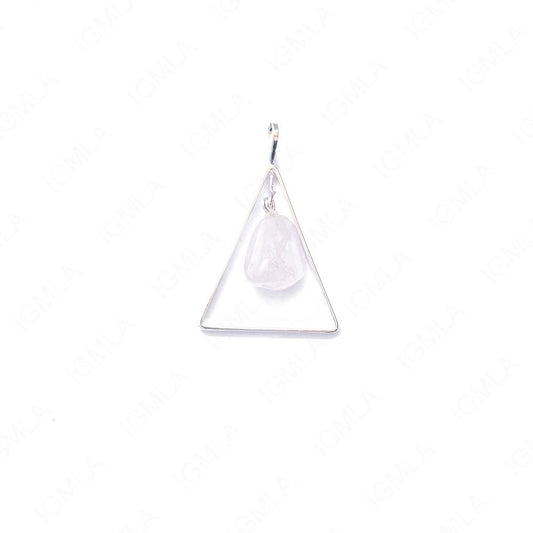Metal Triangle Pendants With Tubmled Rose Quartz