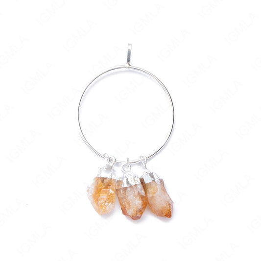 Metal Ring Pendants with 3 Balanced Citrine Points