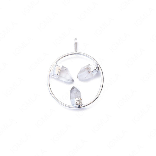 Metal Ring Pendants With 3 Fixed Plated Quartz Points