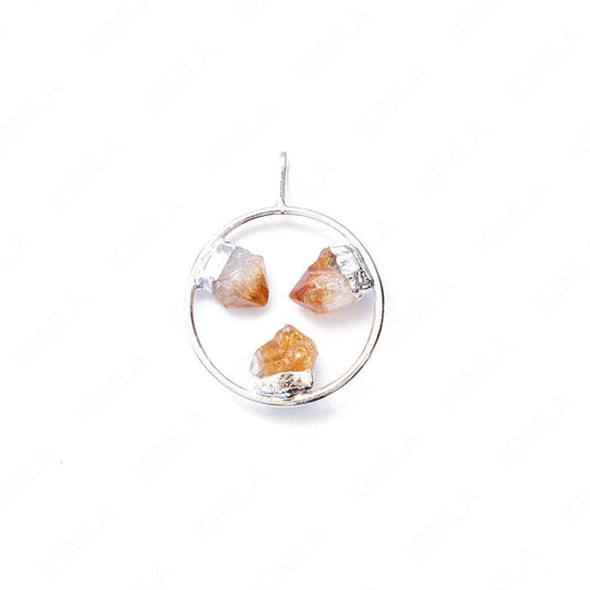 Metal Ring Pendants With 3 Fixed Plated Citrine Points